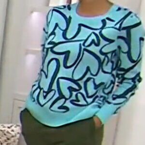 AnyBody Intarsia Heart motif Crew Neck sweater in Angel Blue - NWOT - Small